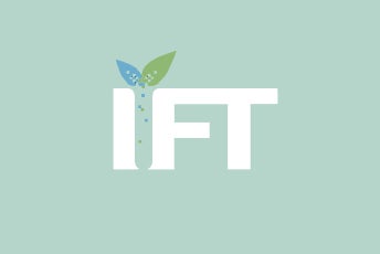 The IFT logo appears on a muted green background, featuring the letters “IFT” with a leaf and water droplet incorporated into the design.