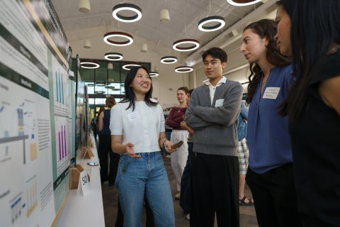 A student presents a poster from her research during the Summer Undergraduate Research Program