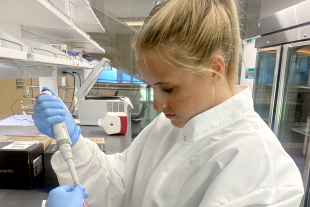A student performs research. 