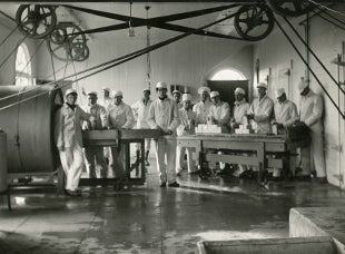 Students packaging butter in the Creamery, circa 1910. Photo attributed to Frank Aston. Courtesy University Archives.