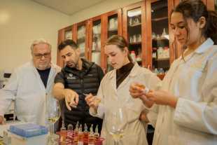 Students and faculty members identifying substances within different wines
