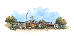 An architectural rendering of the new farm store. 