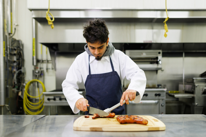 Students develop recipes and create their own sausage. 