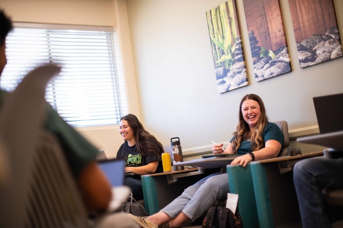 Students study together in a residence hall. 