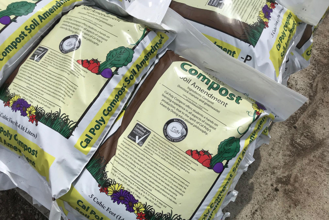 Bags of student-made Cal Poly Organic Compost
