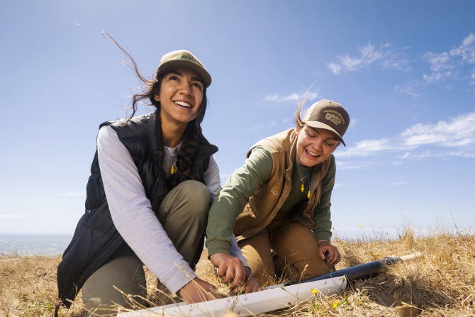 Students take rangeland soil samples at Swanton Pacific Ranch. 