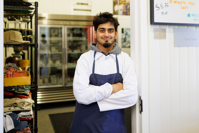 Shreyash Patel, an animal science student, works at Cal Poly Meats and recently won awards for his original sausage recipe.