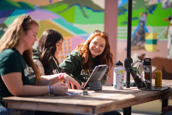 Students outside Campus Market at Cal Poly