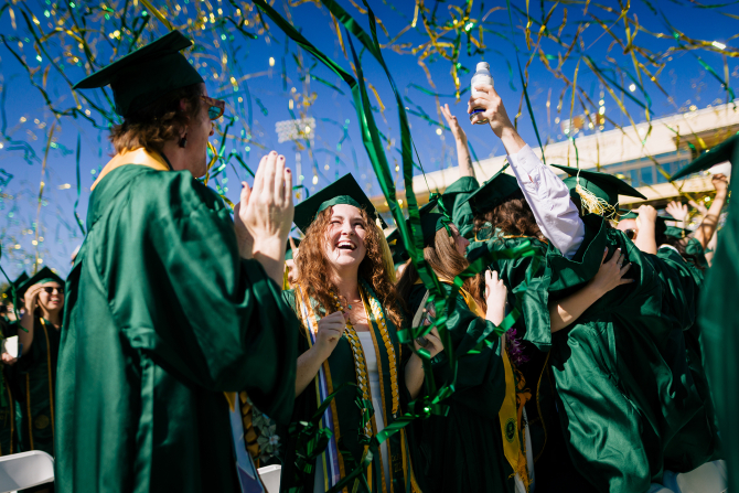 Students celebrate Cal Poly Spring Commencement for the College Agriculture, Food, and Environmental Sciences.