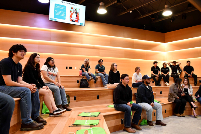 Students gather for an event at the Pavilion on Cal Poly's campus. 