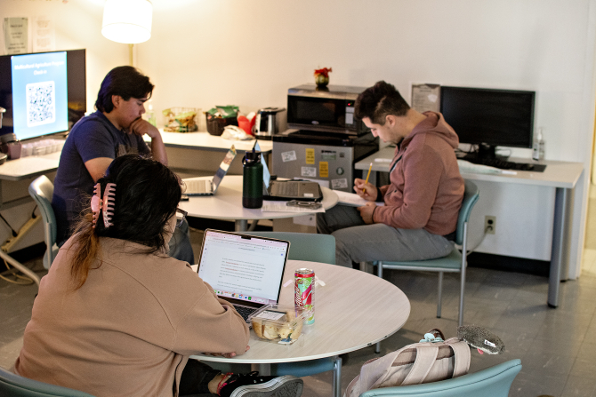 Students study together in the Multicultural Agriculture Program Center at Cal Poly. 