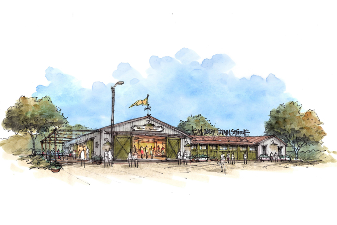 A architectural rendering for the Cal Poly Plant Sciences Complex Farm Store. 