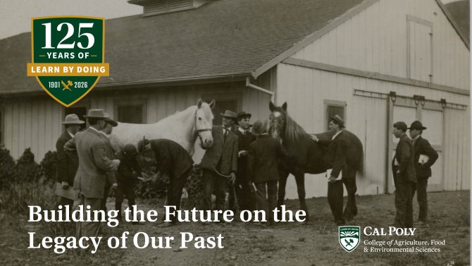 An old black and white photo of people standing near a barn with horses. The words "Building the Future on the Legacy of Our Past" are overlayed on the image. 