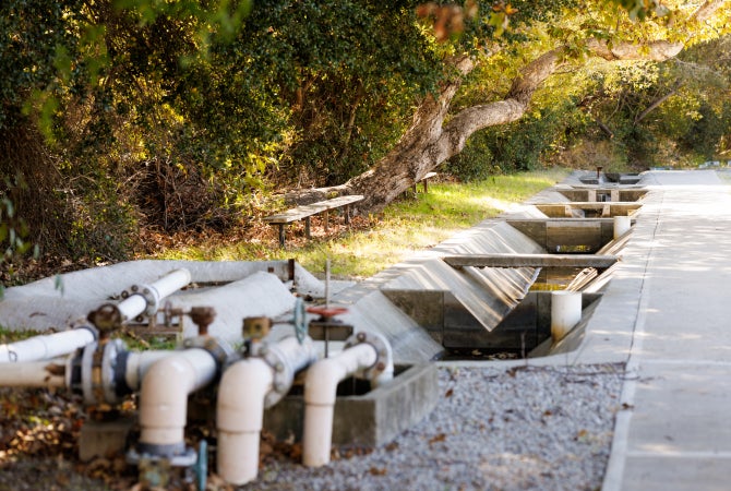 The Cal Poly Water Resources Facility used for irrigation teaching programs, and provides Cal Poly with a unique, closely situated field laboratory for practical demonstrations and laboratory exercises.
