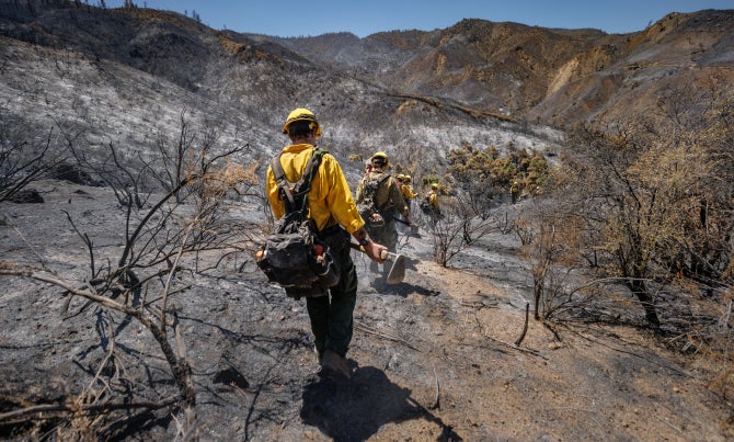 Santa Lucia Crew 7, a Type II U.S. Forest Service hand crew based in Los Padres National Forest in southern and central California, includes many Cal Poly students. Here they work on the Lake Fire in Santa Barbara County.