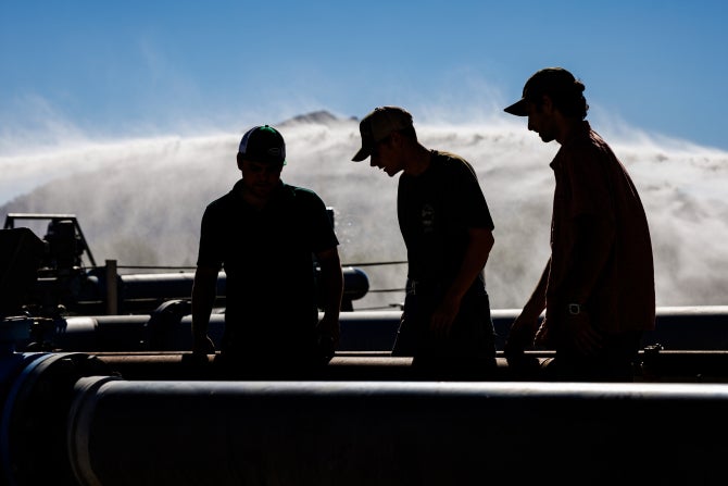 Students at the Merriam Irrigation Practices Field. The practice field is used for instruction in BRAE irrigation classes, and for training of industry and government personnel. 