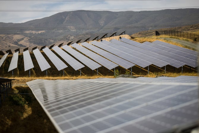 Solar arrays at the 4.5 MW Gold Tree solar field on Cal Poly’s campus.