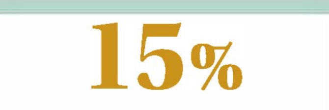 A graphic with "15%" in gold below a green bar across the top. 